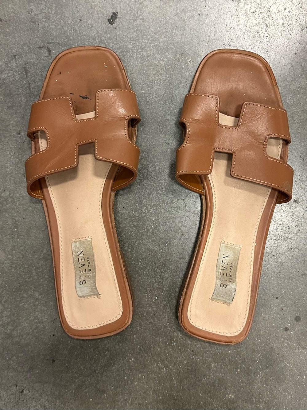 Women's Tan Leather Slide Mules by STEVEN